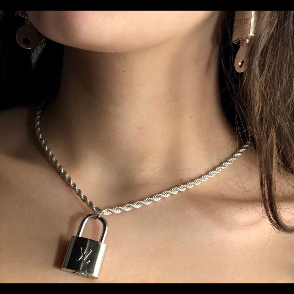 Silver LV Lock Necklace